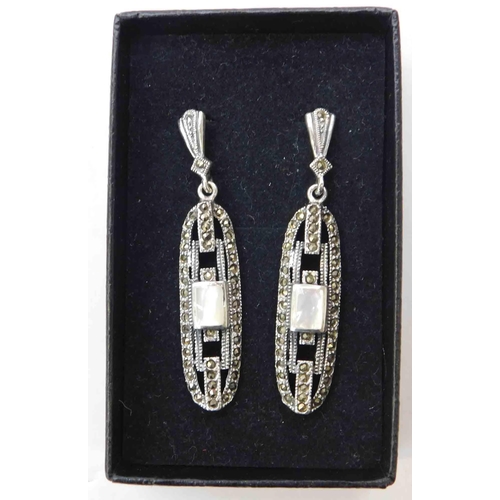 206 - Pair of silver - pearl & marcasite earrings