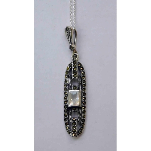 232 - Silver - pearl & marcasite pendant on silver chain