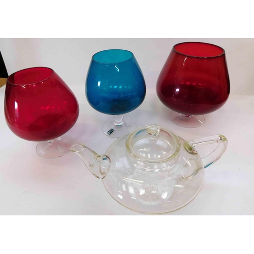 238 - Three - Mid century balloon vases & Pyrex glass teapot