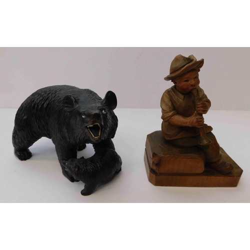 241 - Black Forest style - bear & carved wood boy