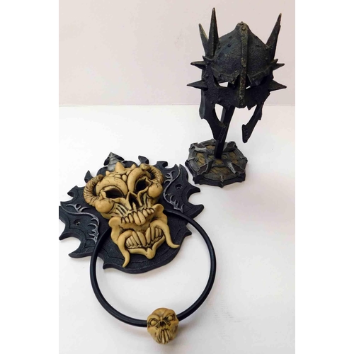 255 - Gothic style - door knocker & mask/helmet on stand