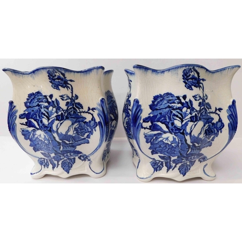 31 - Two - Staffordshire blue & white planters - approx. 8 1/2