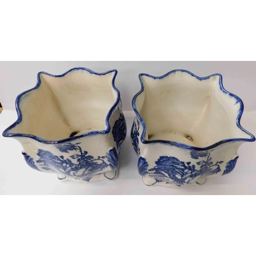 31 - Two - Staffordshire blue & white planters - approx. 8 1/2