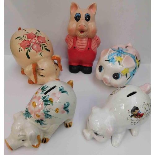 36 - Five - vintage pig money boxes - largest approx. 12