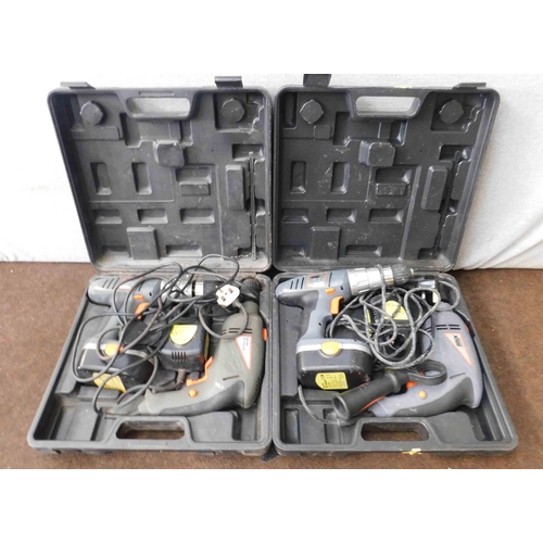 508 - 2x Challenge Xtreme cordless drills and 2 other drills - set in cases, unchecked...