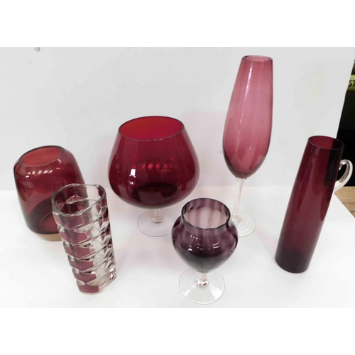 51 - Ruby glassware including - balloon vase & French luminaire...