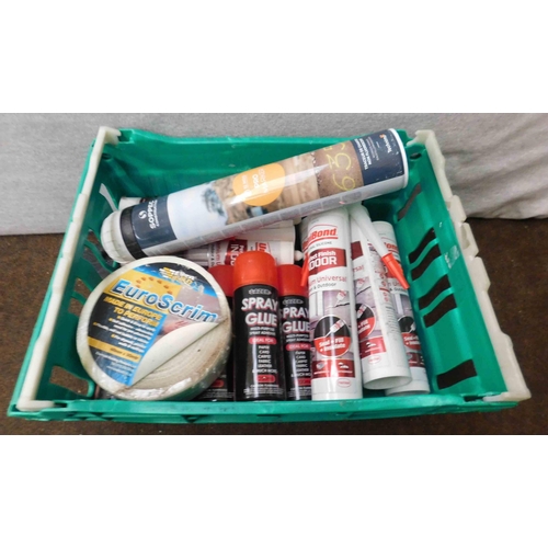 512 - Box of DIY material, sealant and spray glue...