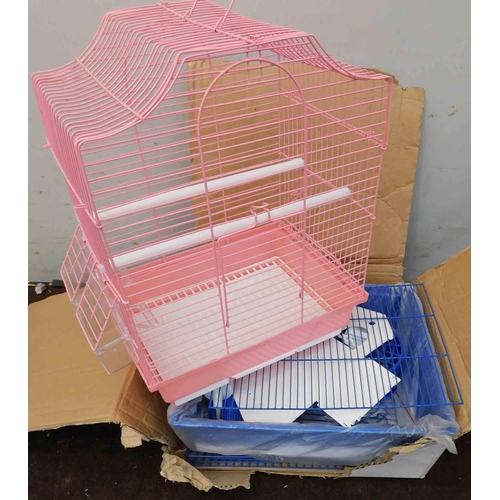 570 - 2x Small bird cages; 1x pink and 1x blue