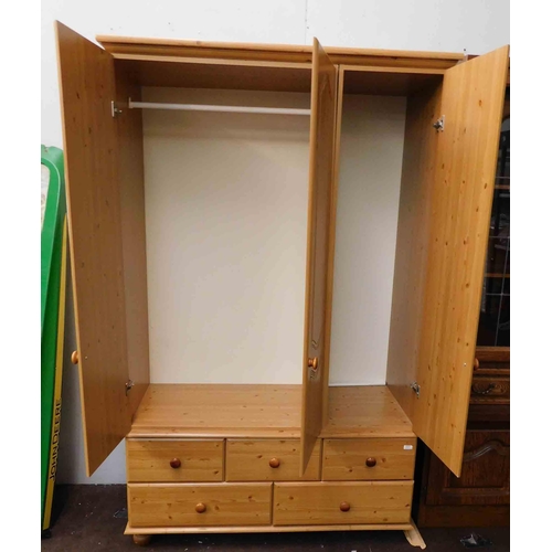 627 - 3 Drawer pine effect wardrobe with drawers underneath