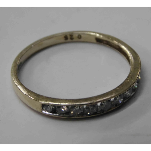 131 - 9ct Gold & 1/4 carat Diamond set - 1/2 eternity ring - size K1/2 1.0g