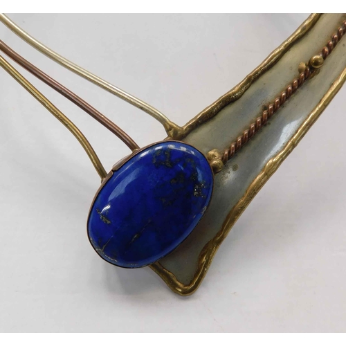 201 - Vintage - brass/copper & white metal - handmade necklace set with lapis lazuli