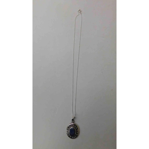 231 - Silver & blue lapis - pendant on silver chain