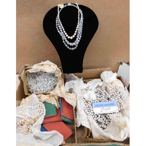 4 - Vintage old/new shop stock - beads & purses including - cultured pearl & glass bead chokers