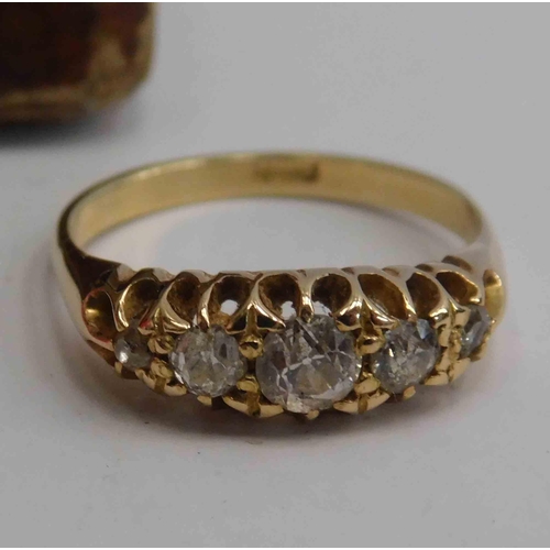 105A - Antique - 18ct gold five diamond set ring - size N weight 4g