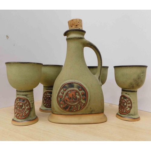 162 - Studio pottery - wine goblets & decanter