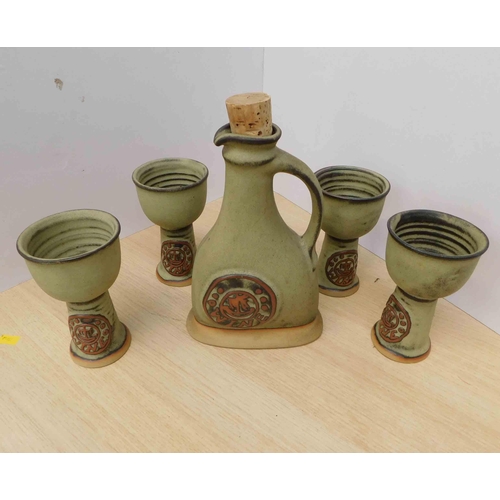 162 - Studio pottery - wine goblets & decanter