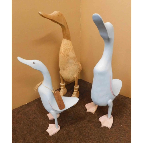 562 - 3x Large wood ornamental ducks