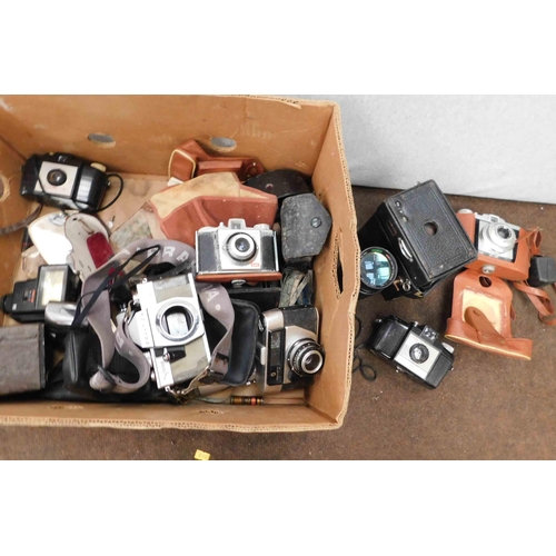 593 - Large box of vintage cameras