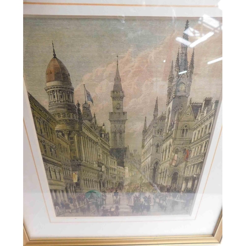 633 - 3x Framed prints; 1 of Leeds centre