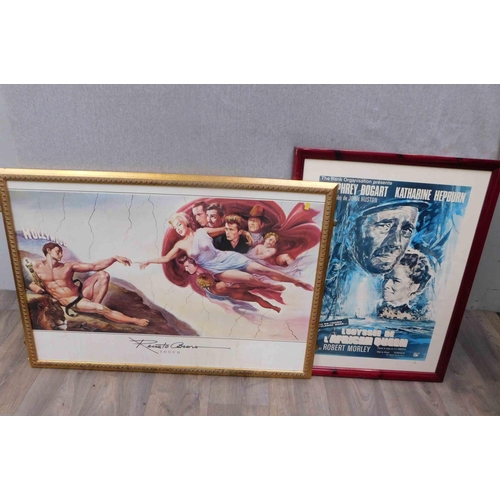 647 - Framed Hollywood style 'The Creation of Adam' print and L'Odysee de L'African Queen