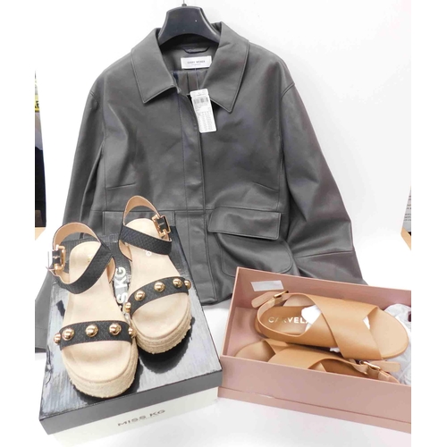 688 - New grey ladies leather style jacket and 2 new pairs of ladies Carvela & Kurt Geiger sandles size 36