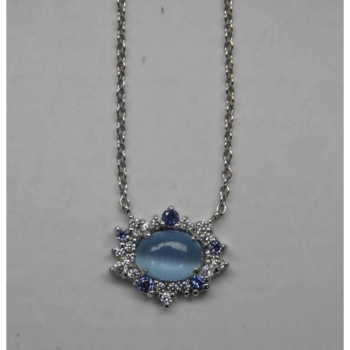 111A - 925 silver - chain & blue stone set pendant