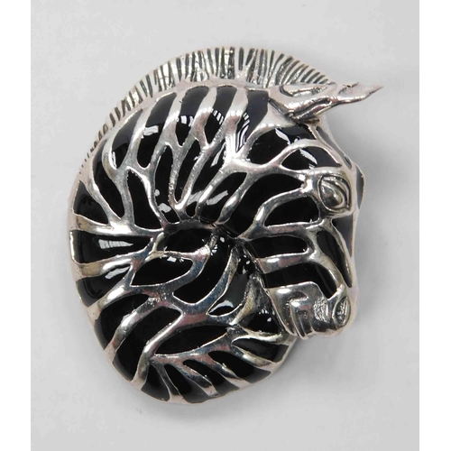 113 - Silver & enamel - zebra brooch