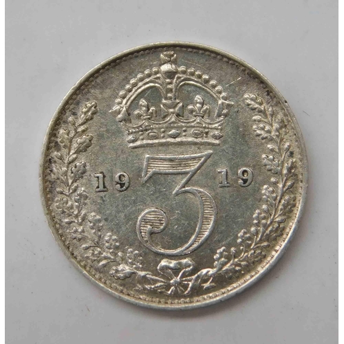 120 - George V - 1919 dated - silver 3d coin