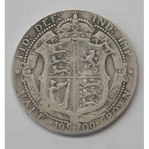 126 - Antique Edward VII - 1909 dated - silver Half Crown coin