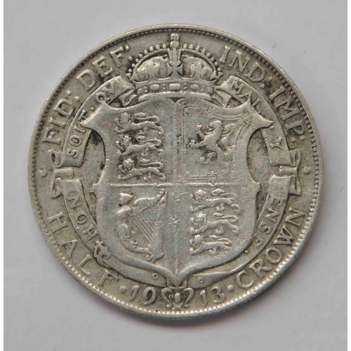 132 - Antique George V - 1913 dated - silver Half Crown coin