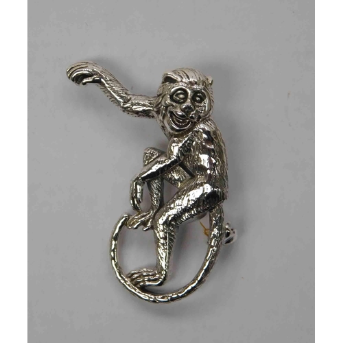 149 - Silver - monkey brooch