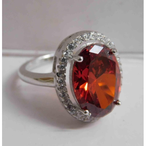 153A - Ladies - silver ring with orange stone