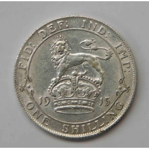 155 - Antique George V - 1915 dated - silver One Shilling coin