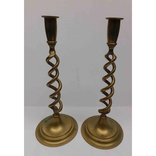 201 - Pair of Edwardian - open barley twist - brass candle sticks