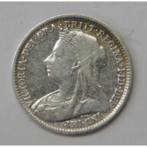 210 - Antique Victorian - 1893 dated - silver 3d coin