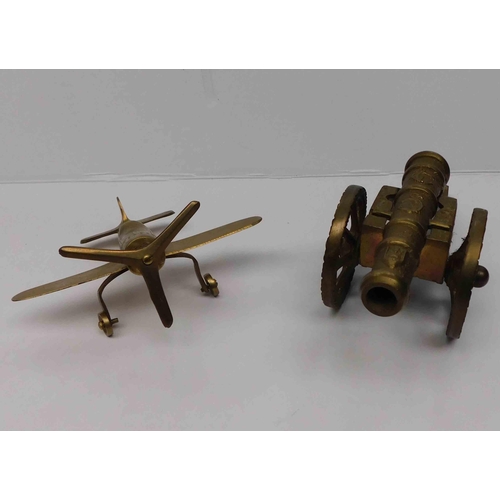 213 - Vintage - brass fighter plane & desk cannon