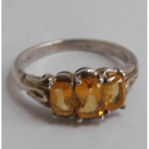 245 - Sterling silver - ring with amber glass stones