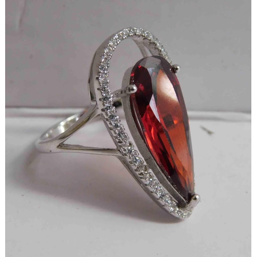 255 - Ladies - silver ring with tear drop stone