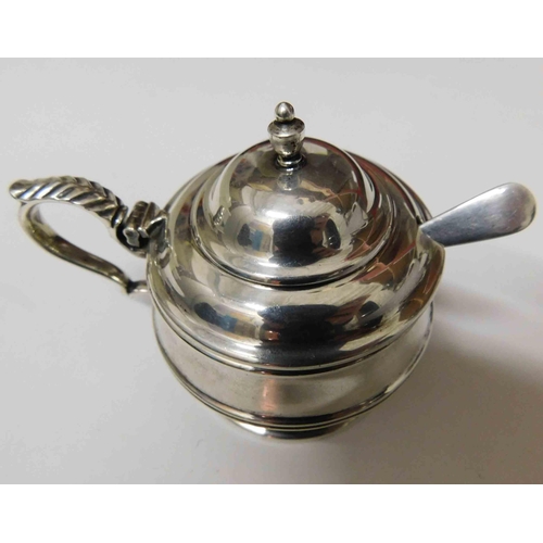 268 - Sterling silver - mustard pot & spoon/blue glass liner