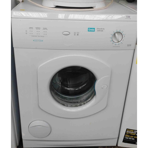 536 - Creda simplicity dryer in W/O