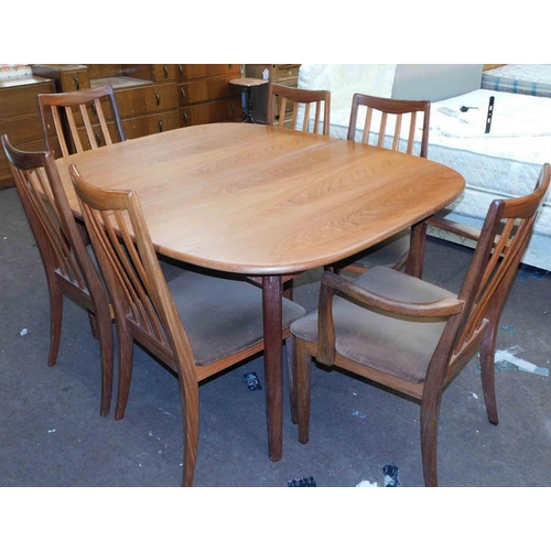 542 - Mid-century G-plan teak extending dining table and 6x chairs