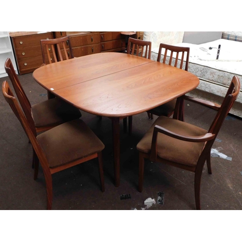 542 - Mid-century G-plan teak extending dining table and 6x chairs