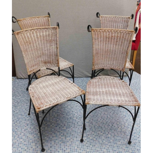 560 - Set of 4 metal and wicker dining chairs