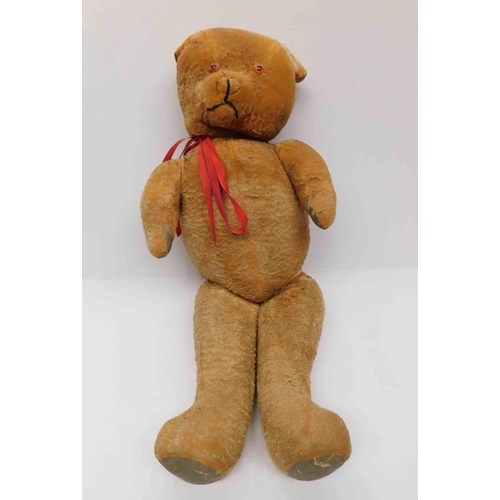 65 - Vintage - straw filled teddy bear with growler  - 26