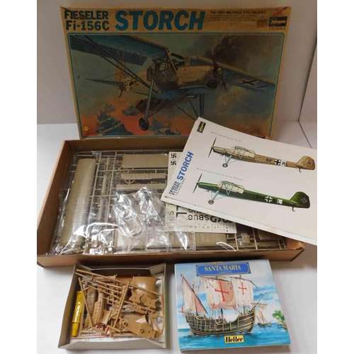 71 - Heller - Santa Maria 17 piece model kit & Hasegawa - 1/32 scale Fieseler Fi 156c model kit - sealed