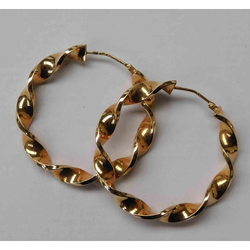 100 - 9ct Gold - twist hoop earrings - 1 1/2