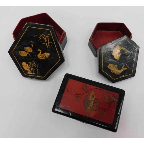 110 - Three - lacquered Oriental style - trinket boxes