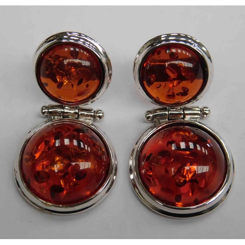 136 - Pair of silver & amber earrings