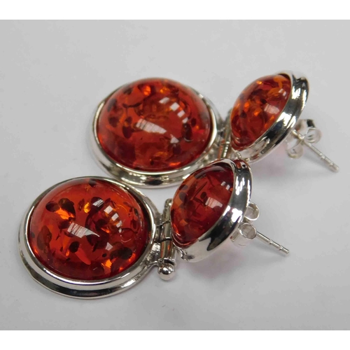 136 - Pair of silver & amber earrings