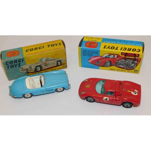 139 - Two - Corgi Toys die cast cars - Mercedes Benz 300SL 303 & Ferrari 250 LeMans 314 - boxed